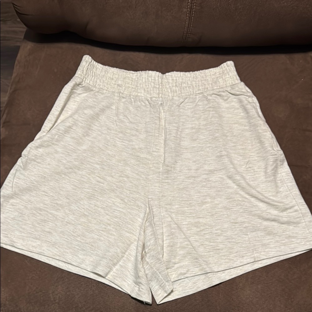 Cream Athletic Shorts with Elastic Waistband